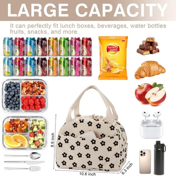 Lunch Bag - Insulated Lunch Box for Women, Reusable Large Capacity Cooler Bag fo - Picture 2 of 6